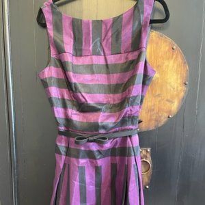 NWT Black and purple striped dress with bow belt; Tag says 16 but Fits like a 14